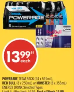 Shoppers Drug Mart POWERADE TEAM PACK (24 x 591mL), RED BULL (8 x 250mL) or MONSTER (8 x 355mL) ENERGY DRINK offer