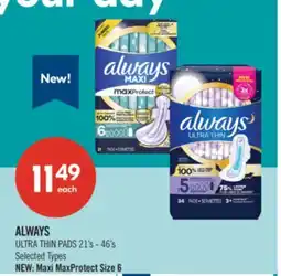 Shoppers Drug Mart ALWAYS ULTRA THIN PADS offer