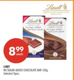 Shoppers Drug Mart LINDT NO SUGAR ADDED CHOCOLATE BAR offer