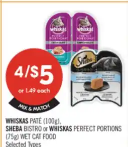 Shoppers Drug Mart WHISKAS PATE (100g), SHEBA BISTRO or WHISKAS PERFECT PORTIONS (75g) WET CAT FOOD offer