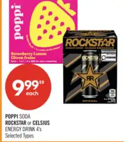 Shoppers Drug Mart POPPI SODA ROCKSTAR or CELSIUS ENERGY DRINK 4's offer