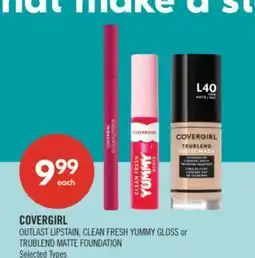 Shoppers Drug Mart COVERGIRL OUTLAST LIPSTAIN, CLEAN FRESH YUMMY GLOSS or TRUBLEND MATTE FOUNDATION offer