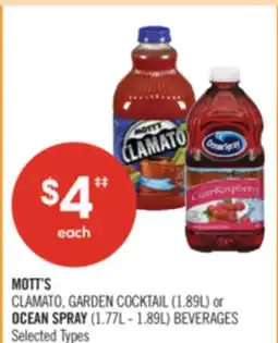 Shoppers Drug Mart MOTT'S CLAMATO, GARDEN COCKTAIL (1.89L) or OCEAN SPRAY (1.77L - 1.89L) BEVERAGES offer