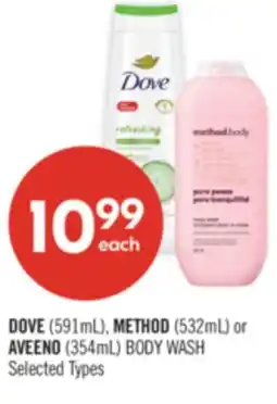 Shoppers Drug Mart DOVE (591mL), METHOD (532mL) or AVEENO (354mL) BODY WASH offer