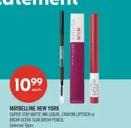 Shoppers Drug Mart MAYBELLINE NEW YORK SUPER STAY MATTE INK LIQUID, CRAYON LIPSTICK or BROW ULTRA SLIM BROW PENCIL offer