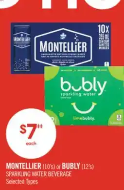 Shoppers Drug Mart MONTELLIER (10's) or BUBLY (12's) SPARKLING WATER BEVERAGE offer