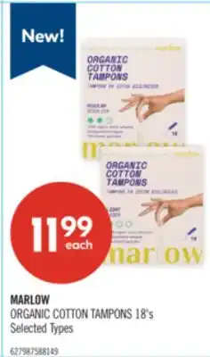 Shoppers Drug Mart MARLOW ORGANIC COTTON TAMPONS 18's offer
