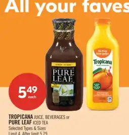 Shoppers Drug Mart TROPICANA JUICE, BEVERAGES or PURE LEAF ICED TEA offer
