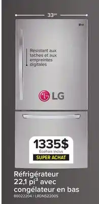Leon's LG Réfrigérateur 22,1 pi³ de 30 po avec congélateur en bas acier inoxydable - LRDNS2200S offer