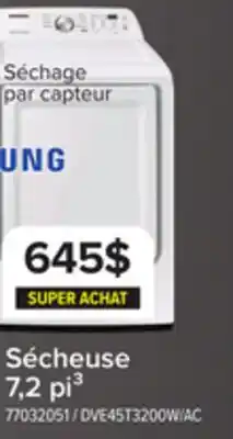 Leon's Samsung Sécheuse électrique 7,2 pi³ avec séchage par capteur blanc DVE45T3200W/AC offer