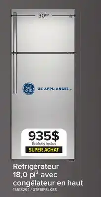 Leon's GE Réfrigérateur 18 pi³ de 29,75 po avec congélateur en haut acier inoxydable - GTE18FSLKSS offer
