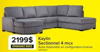 Leon's Kaylin Sectionnel 4 mcx avec fauteuil allongé à droite - gris offer
