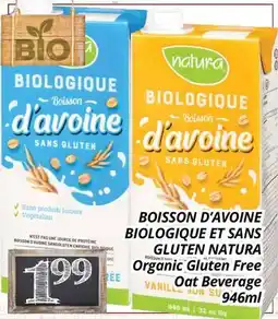 Supermarché PA BOISSON D'AVOINE BIOLOGIQUE ET SANS GLUTEN NATURA | Organic Gluten Free Oat Beverage offer