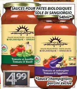 Supermarché PA SAUCES POUR PÂTES BIOLOGIQUES SOLE DI SANGIORGIO offer