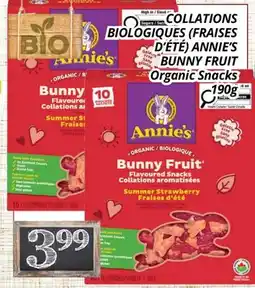 Supermarché PA COLLATIONS BIOLOGIQUES (FRAISES D'ÉTÉ) ANNIE'S | BUNNY FRUIT Organic Snacks offer