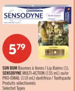 Pharmaprix SUN BUM Lip Balms, 1's SENSODYNE MULTI-ACTION, 135 mL or PRO-ENAMEL Toothpaste, 110 mL offer