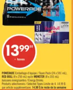 Pharmaprix POWERADE Team Pack (24 x 591 mL), RED BULL (8 x 250 mL) or MONSTER (8 x 355 mL) Energy Drinks offer