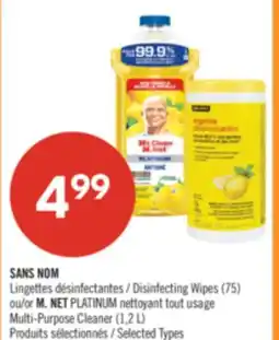 Pharmaprix NO NAME Disinfecting Wipes (75) or M. NET PLATINUM Multi-Purpose Cleaner (1,2 L) offer
