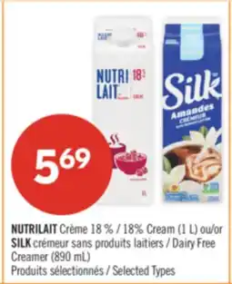 Pharmaprix NUTRILAIT 18% Cream (1 L) or SILK Dairy Free Creamer (890 mL) offer