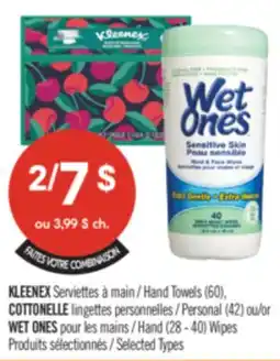 Pharmaprix KLEENEX Hand Towels (60), COTTONELLE Personal (42) or WET ONES Hand (28 - 40) Wipes offer