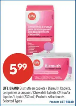 Pharmaprix LIFE BRAND Bismuth Caplets, Chewable Tablets (24) or Liquid (230 mL) offer