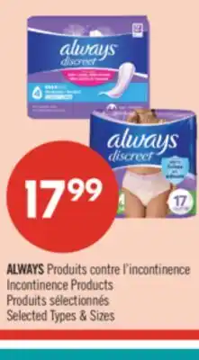 Pharmaprix ALWAYS Incontinence Products offer