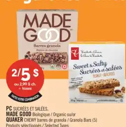 Pharmaprix PC SWEET & SALTY, MADE GOOD Organic or QUAKER CHEWY Granola Bars (5) offer