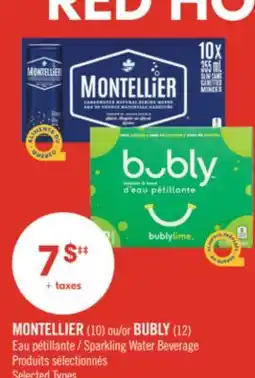 Pharmaprix MONTELLIER (10) or BUBLY (12) Sparkling Water Beverage offer