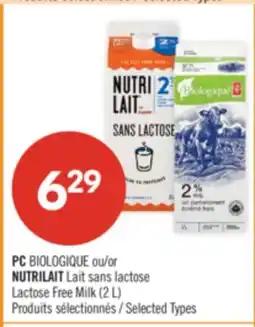 Pharmaprix PC BIOLOGIQUE or NUTRILAIT lactose-free milk offer