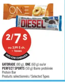 Pharmaprix GATORADE (80 g), ONE (60 g) or PERFECT SPORTS (50 g) Protein Bar offer