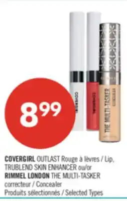 Pharmaprix COVERGIRL OUTLAST Lip, TRUBLEND SKIN ENHANCER or RIMMEL LONDON THE MULTI-TASKER Concealer offer