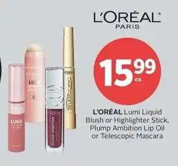 Rexall L'ORÉAL Lumi Liquid Blush or Highlighter Stick, Plump Ambition Lip Oil or Telescopic Mascara offer