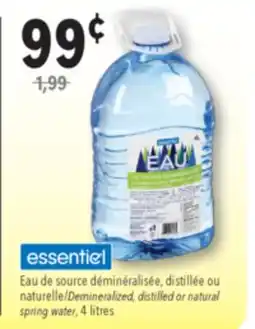 Familiprix Essentiel demineralized spring water offer