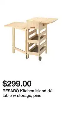IKEA RESARÖ Kitchen island d/l table w storage, pine offer