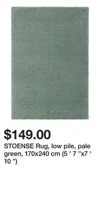IKEA STOENSE Rug, low pile, pale green, 170x240 cm (5 ' 7 x7 ' 10 ) offer