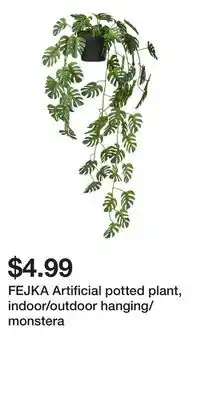 IKEA FEJKA Artificial potted plant, indoor/outdoor hanging/monstera offer