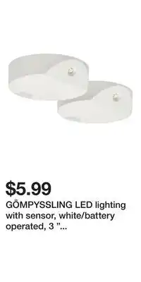 IKEA GÖMPYSSLING LED lighting with sensor, white/battery operated, 3 (2 3/4 ) offer