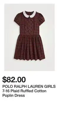 Holt Renfrew POLO RALPH LAUREN GIRLS 7-16 Plaid Ruffled Cotton Poplin Dress offer