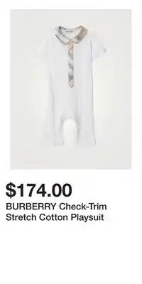 Holt Renfrew BURBERRY Check-Trim Stretch Cotton Playsuit offer