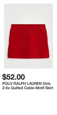 Holt Renfrew POLO RALPH LAUREN Girls 2-6x Quilted Cable-Motif Skirt offer