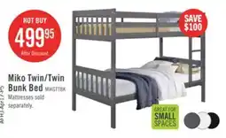 The Brick Miko Bunk Bed with Ladder & Guard Rail for Kids, Grey - Twin/Twin offer