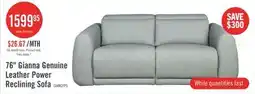 The Brick Gianna 76 Genuine Leather Power Reclining Sofa with Power Headrests and USB Ports - Spa Blue offer