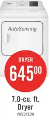 The Brick Whirlpool 29 7.0 Cu. Ft. Electric Dryer with AutoSensing - YWED4105SW offer