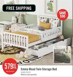 The Brick Emma Wood Platform Bed with Guardrails and Storage Drawers,Twin Size - White offer