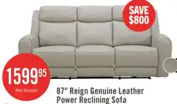 The Brick Reign 87 Top-Grain Genuine Leather Power Reclining Sofa with USB Ports - Deltona Moonshine Taupe offer