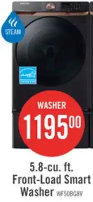 The Brick Samsung 5.8 Cu. Ft. Front-Load Steam Washer - Black Stainless Steel - Stackable - WF50BG8300AVUS offer