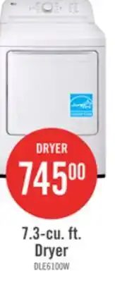 The Brick LG 7.3 Cu. Ft. Electric Dryer - White - DLE6100W offer