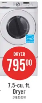 The Brick Samsung 7.5 Cu. Ft. Electric Dryer - White - Stackable - DVE45T6005W/AC offer