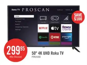 The Brick Proscan 50 LED 4K UHD Smart Roku TV (PTRU5080) offer