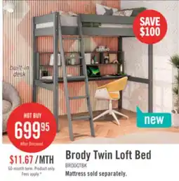 The Brick Brody Loft Bed with Built-in Desk, Ladder & Guardrails for Kids & Teens, Grey - Twin Size offer